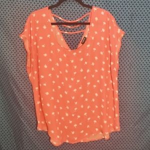 Torrid - Womens coral top with white palm trees. Opened back. Size- 0